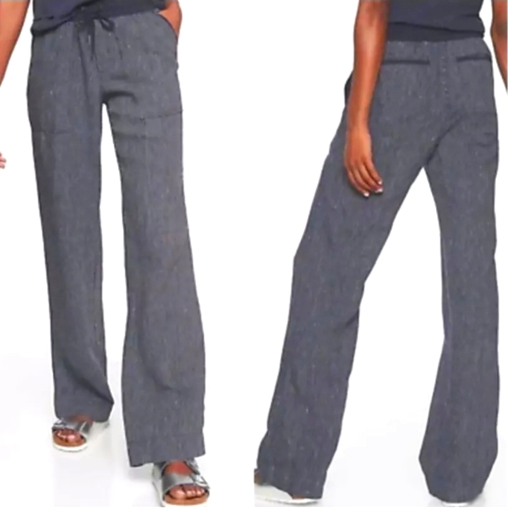 ATHLETA Striped Bali Linen Trouser Drawstring Wide Leg Pant